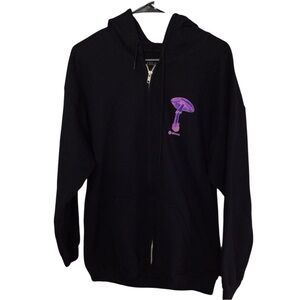 Dravus Black Hoodie with Mushroom Design EUC size Large